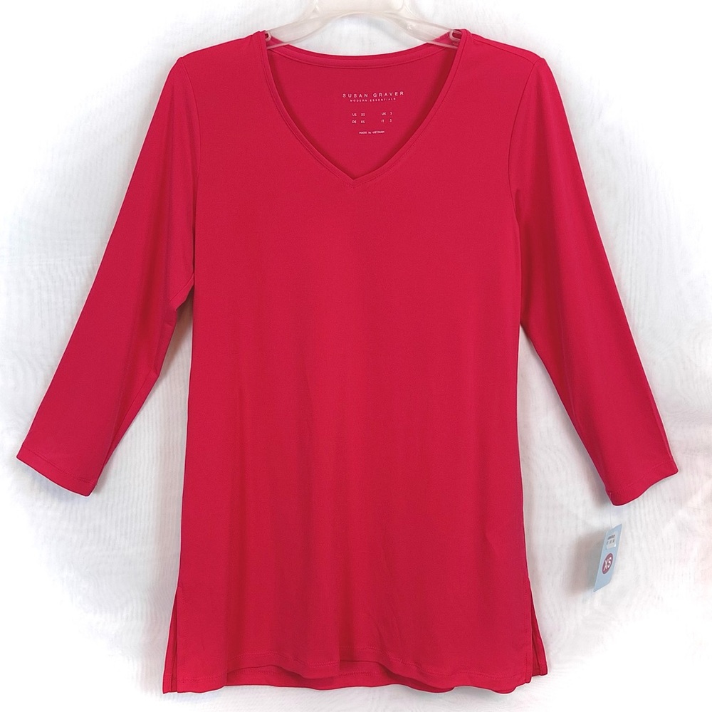 NWT XS Susan Graver Liguid Knit V Neck Top